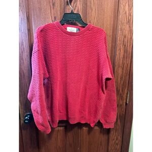 VTG 80s 90s BILL BLASS Menswear Red Chevron Knit Cotton Sweater Size L Crewneck